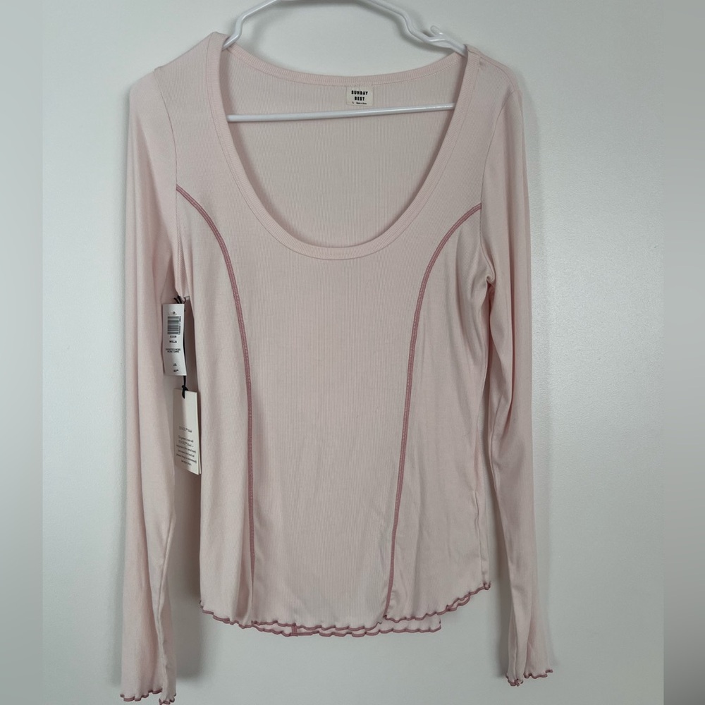 NWT Sunday Best Pink Fitted Blouse with Scoop Neckline